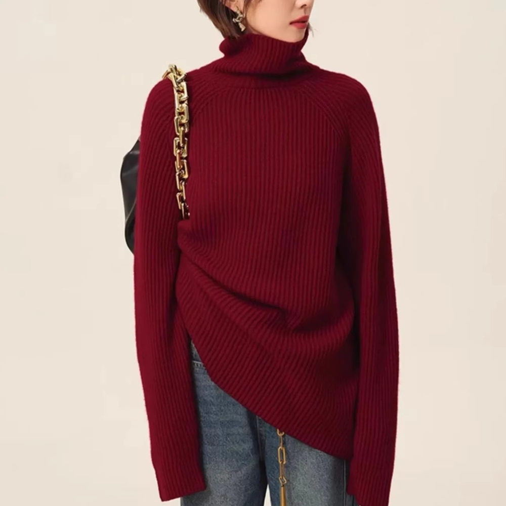 100% cashmere sweater women loose thickening age reduction niche vintage red - Picture 5 of 9